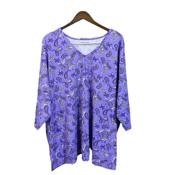 Woman Within Tunic Top 3X (30-32) Purple Paisley V-Neck Casual Mature Artsy - Picture 1 of 11